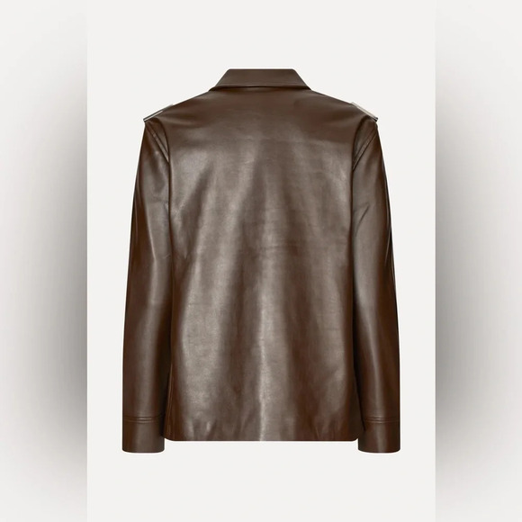 NEW Stine Goya Straight Sleeve Faux Leather Jacket in Chocolate Brown | size XS - Picture 4 of 10